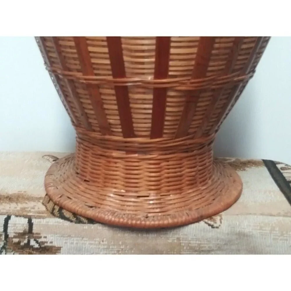 Vintage wicker Vase Bamboo rattan 13.5